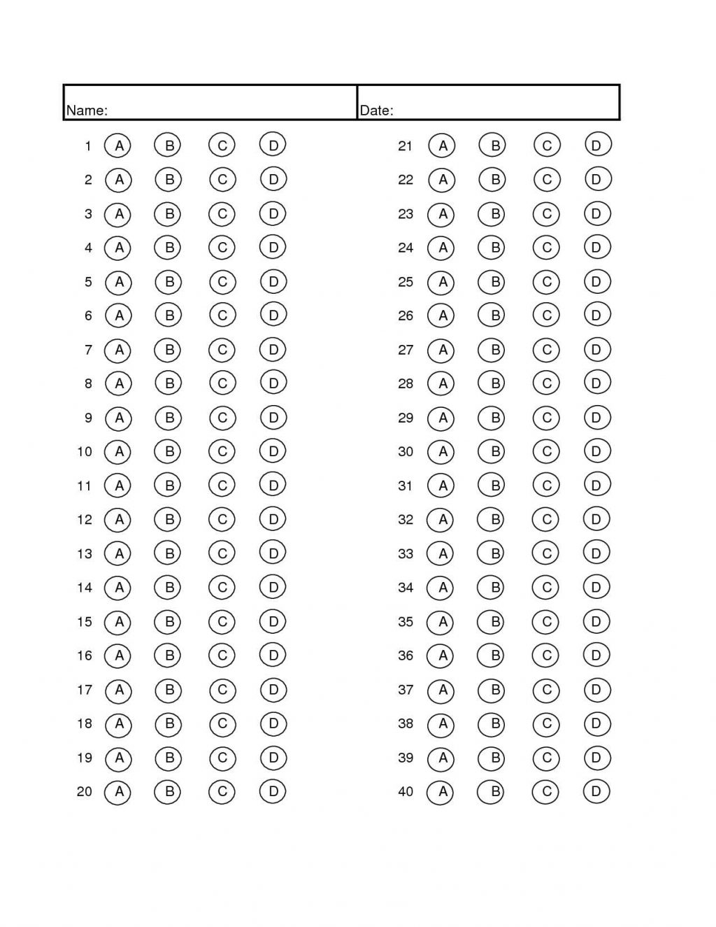 Free Printable Bubble Answer Sheets Free Printable