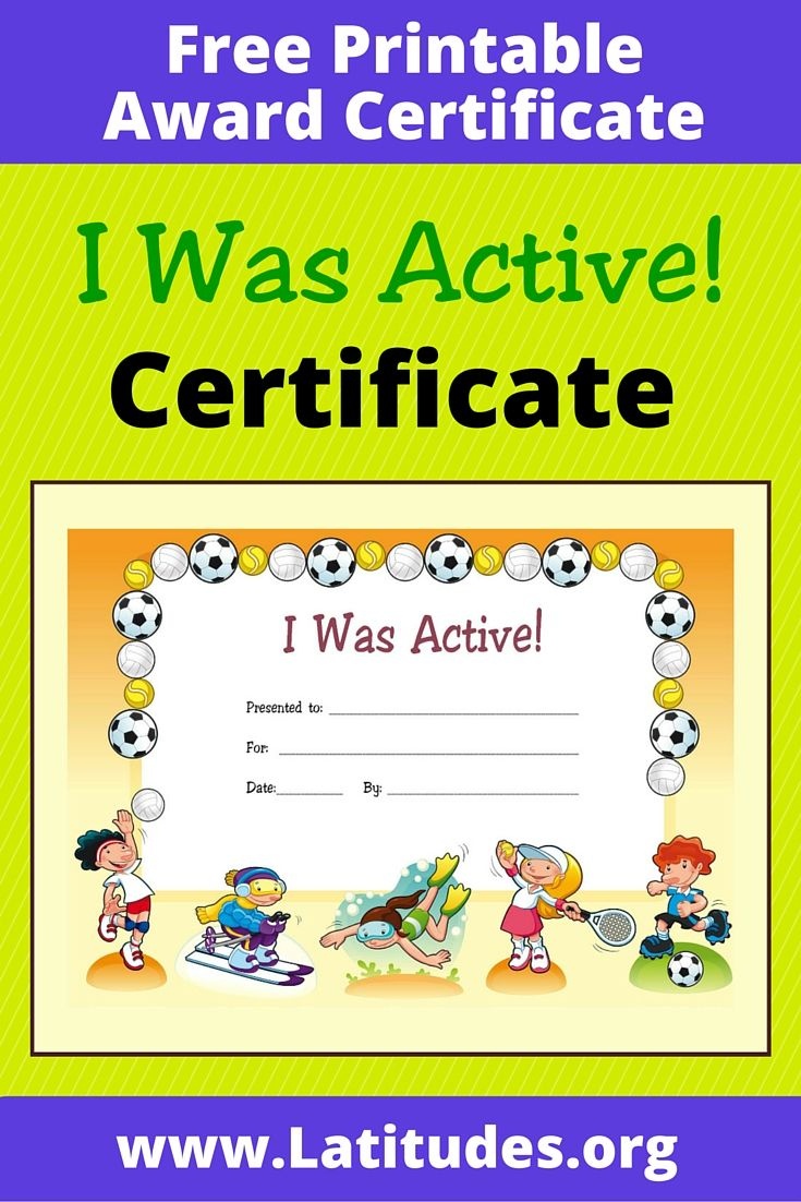 Free Award Certificate - I Was Active (Primary | Managing Recess - Free Printable Swimming Certificates For Kids