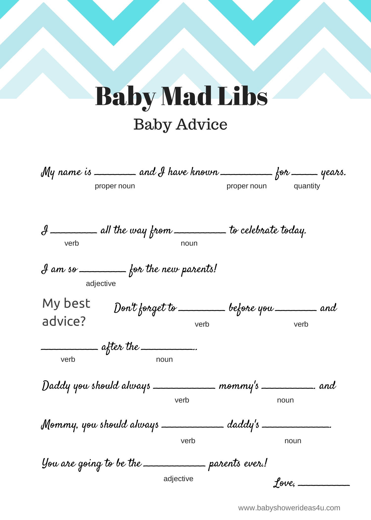 Free Baby Mad Libs Game - Baby Advice - Baby Shower Ideas - Themes - Free Printable Baby Shower Games For Twins
