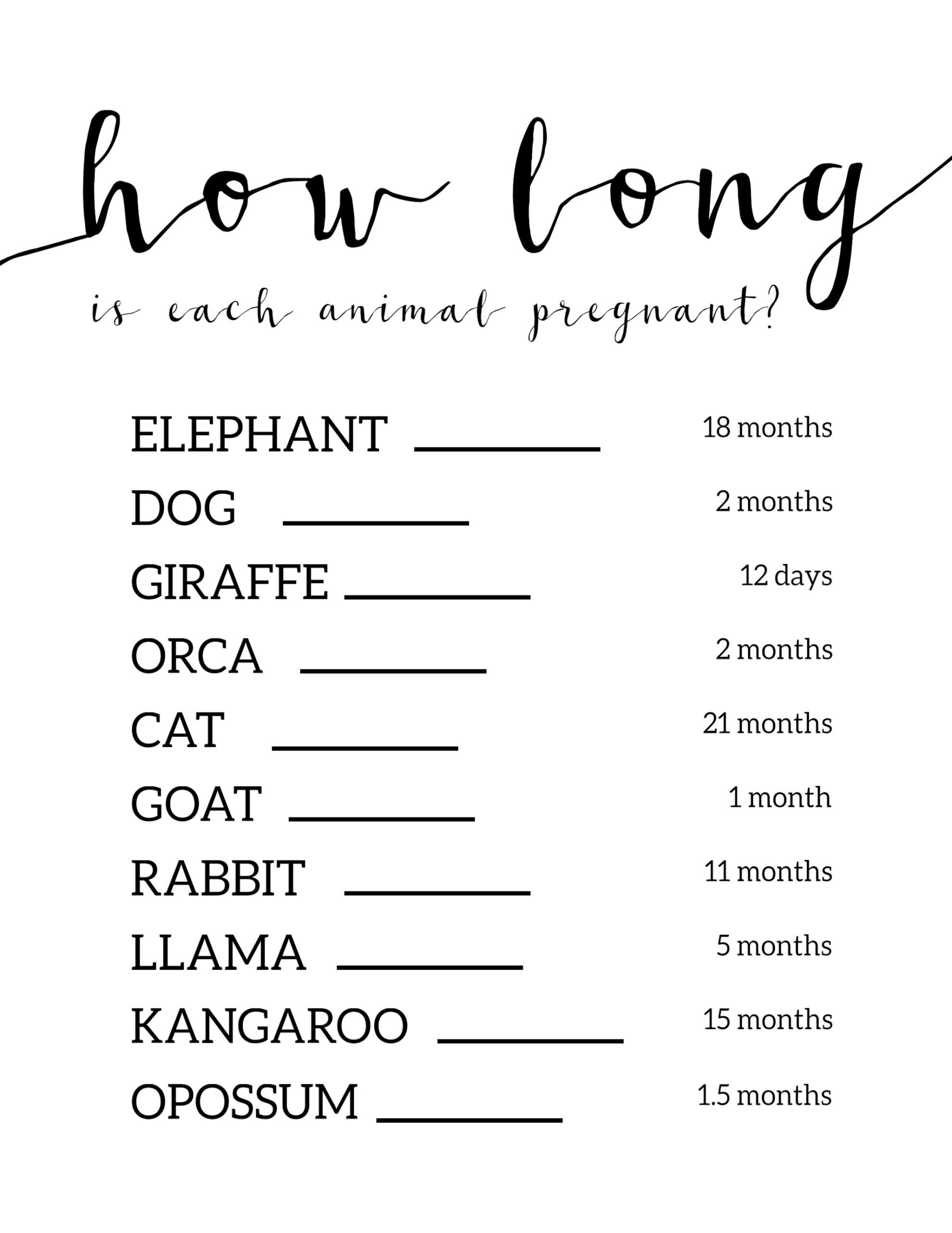 Free Baby Shower Games Printable {Animal Pregnancies} - Paper Trail - Free Printable Baby Shower Games Who Knows Mommy The Best
