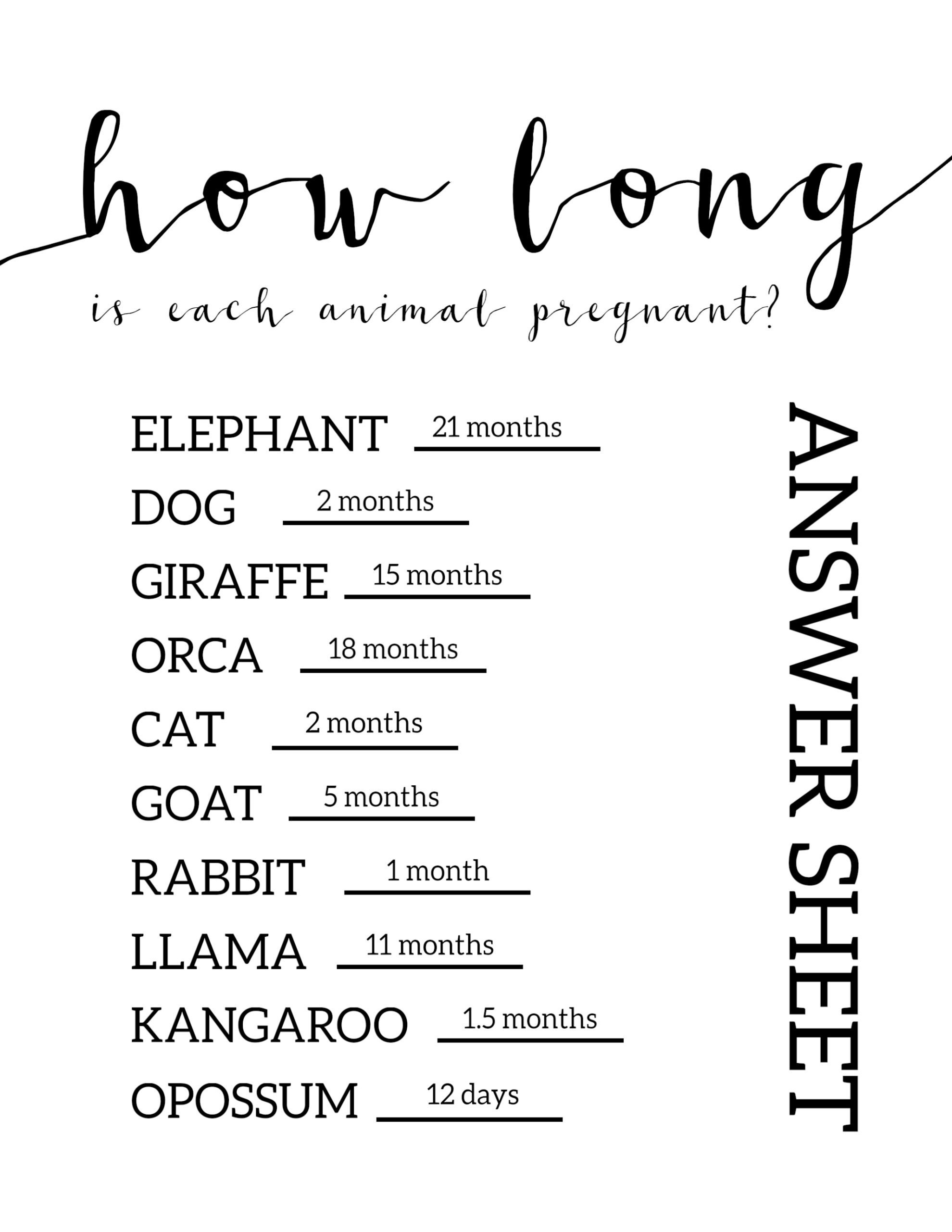 Free Baby Shower Games Printable {Animal Pregnancies} - Paper Trail - Free Printable Pictures Of Baby Animals