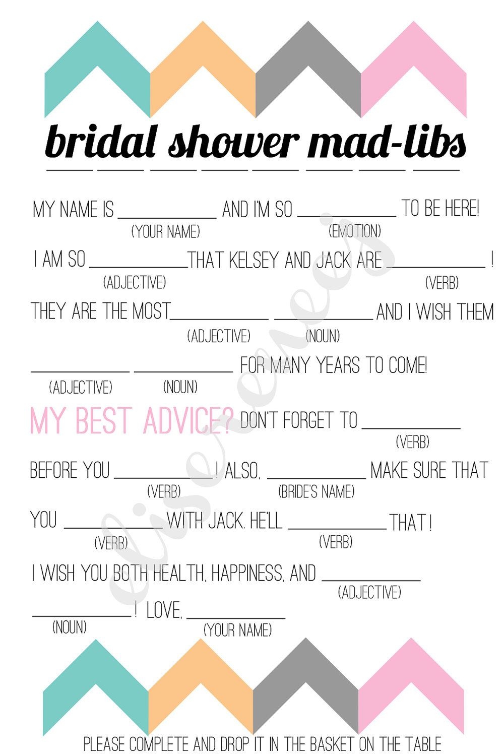 Free Bachelorette Party Mad Libs | Printable Bridal Shower Madlib - Free Printable Wedding Mad Libs