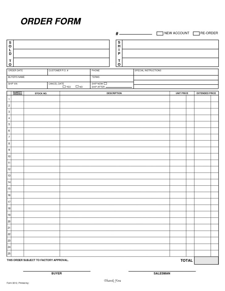 Free Printable Order Forms