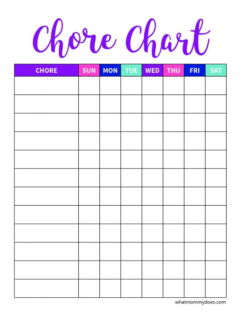 Free Blank Printable Weekly Chore Chart Template For Kids - Free Printable Chore Chart Templates
