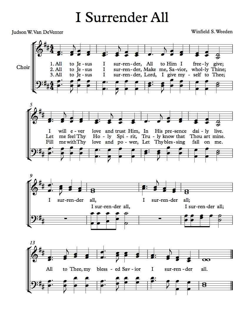 Free Choir Sheet Music – I Surrender All | Free Sheet Music | Music - Free Printable Sheet Music For Voice And Piano