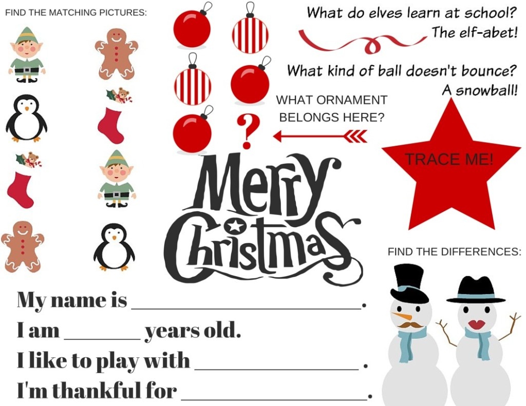 Free Christmas Printables: Activity Placemat &amp;amp; Fill-In-The-Blank - Free Printable Christmas Activities