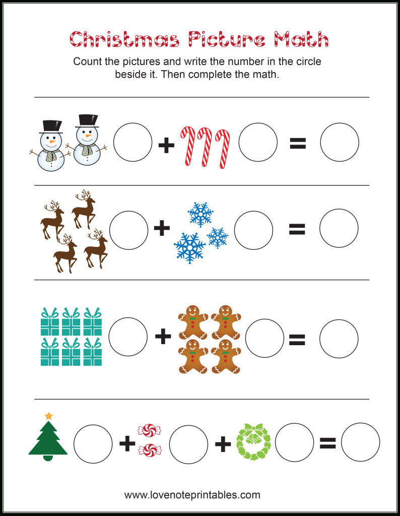 Free Christmas Themed Picture Math Worksheet - Love Note Printables - Christmas Fun Worksheets Printable Free