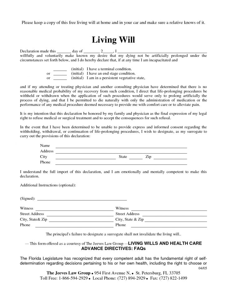 Living Will Forms Free Printable