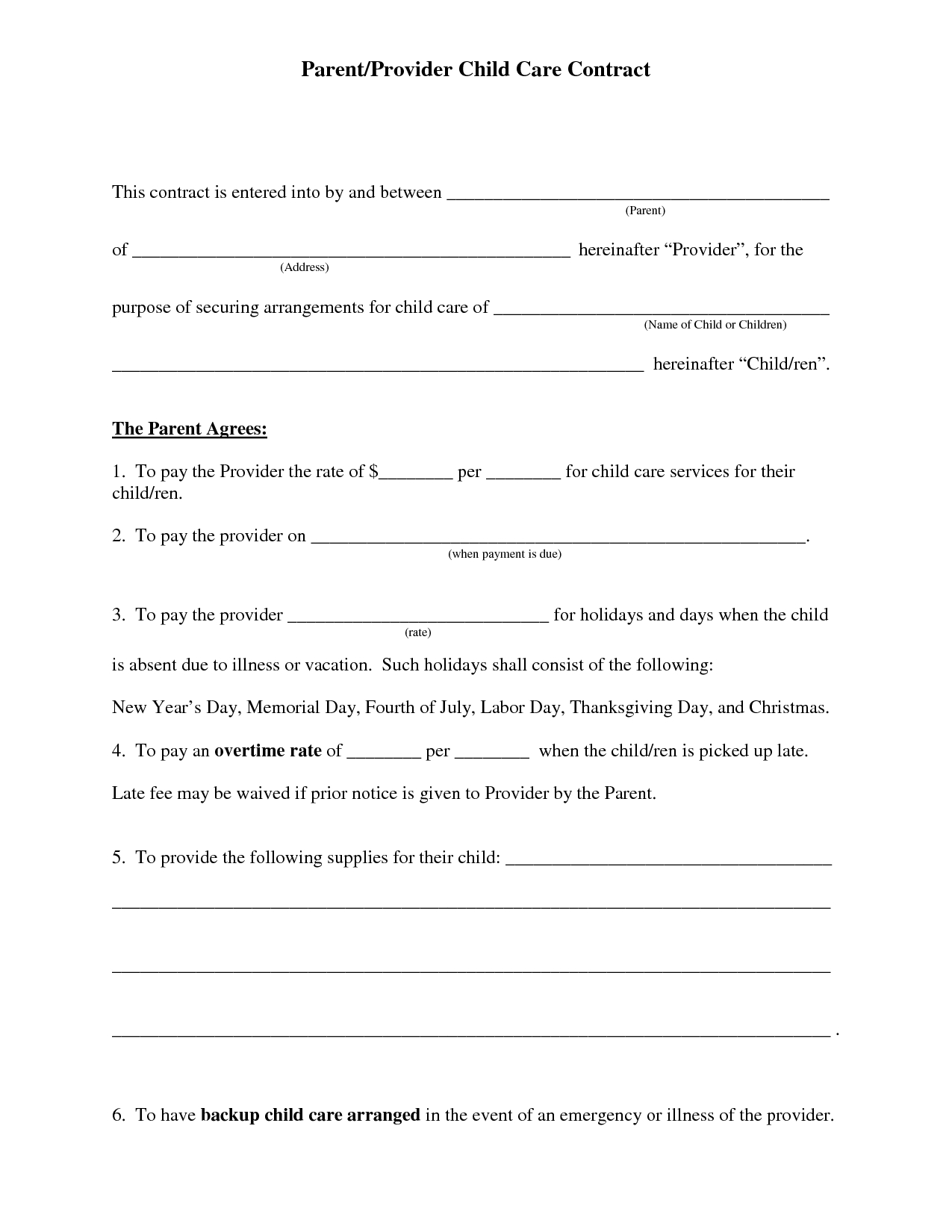 Free Daycare Contract Forms | Daycare Forms | Daycare Contract - Free Printable Contracts