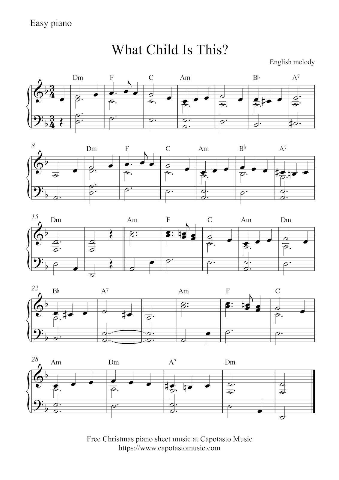 Free Easy Christmas Piano Sheet Music | What Child Is This? - Free Printable Christmas Sheet Music For Piano