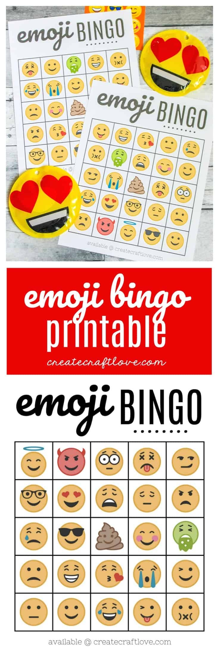 Free Emoji Bingo Printable - Create Craft Love - Free Emoji Bingo Printable