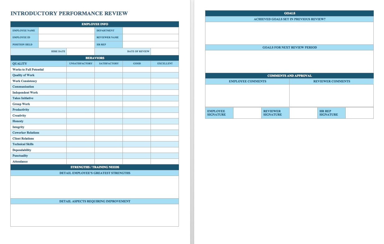 Free Employee Performance Review Templates - Smartsheet - Free Employee Evaluation Forms Printable