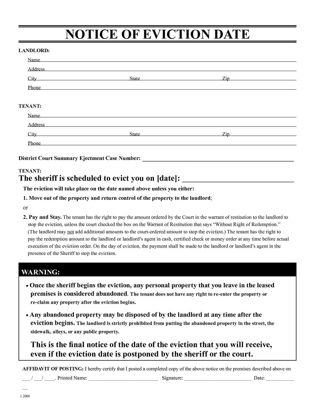 Free Eviction Notice Forms Notices To Quit Pdf Word Eforms Free Printable Blank 4699