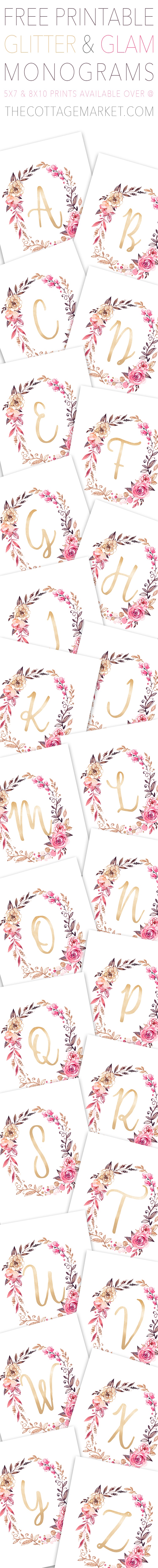 Free Glitter And Glam Monogram Printables | The Cottage Market - Free Printable Monogram Letters