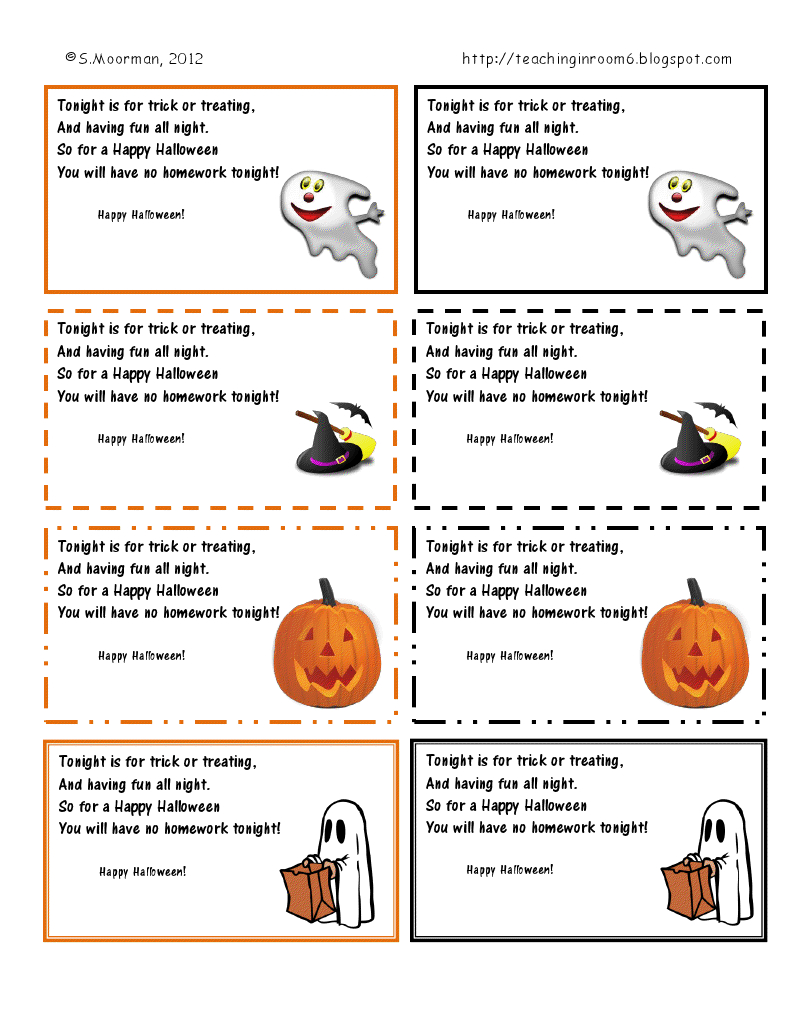 free halloween homework passes