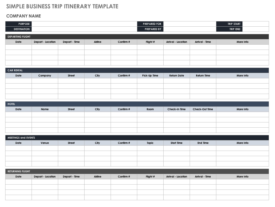 Free Itinerary Templates | Smartsheet - Free Printable Itinerary