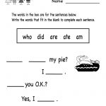 Free Kindergarten English Worksheet Printable | Children Education   Free Printable Ela Worksheets