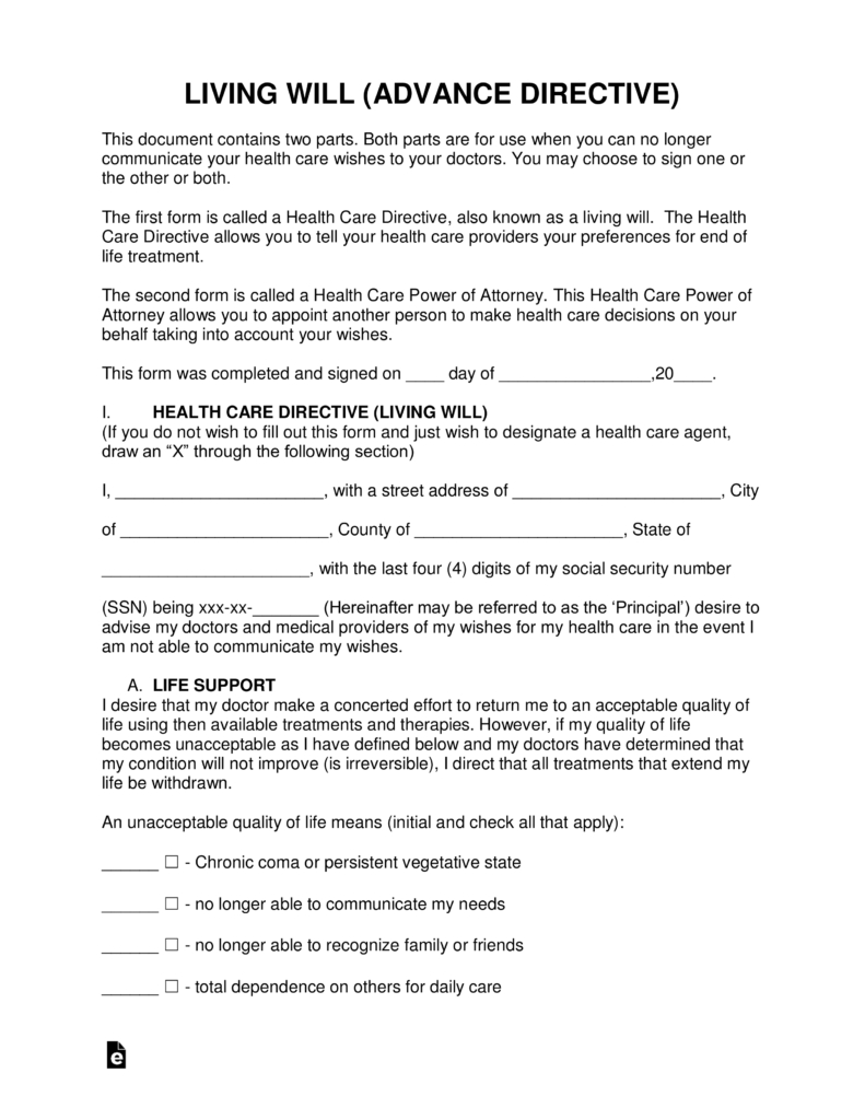 Free Living Will Forms (Advance Directives) | Medical Poa - Pdf - Free Printable Living Will Forms Florida