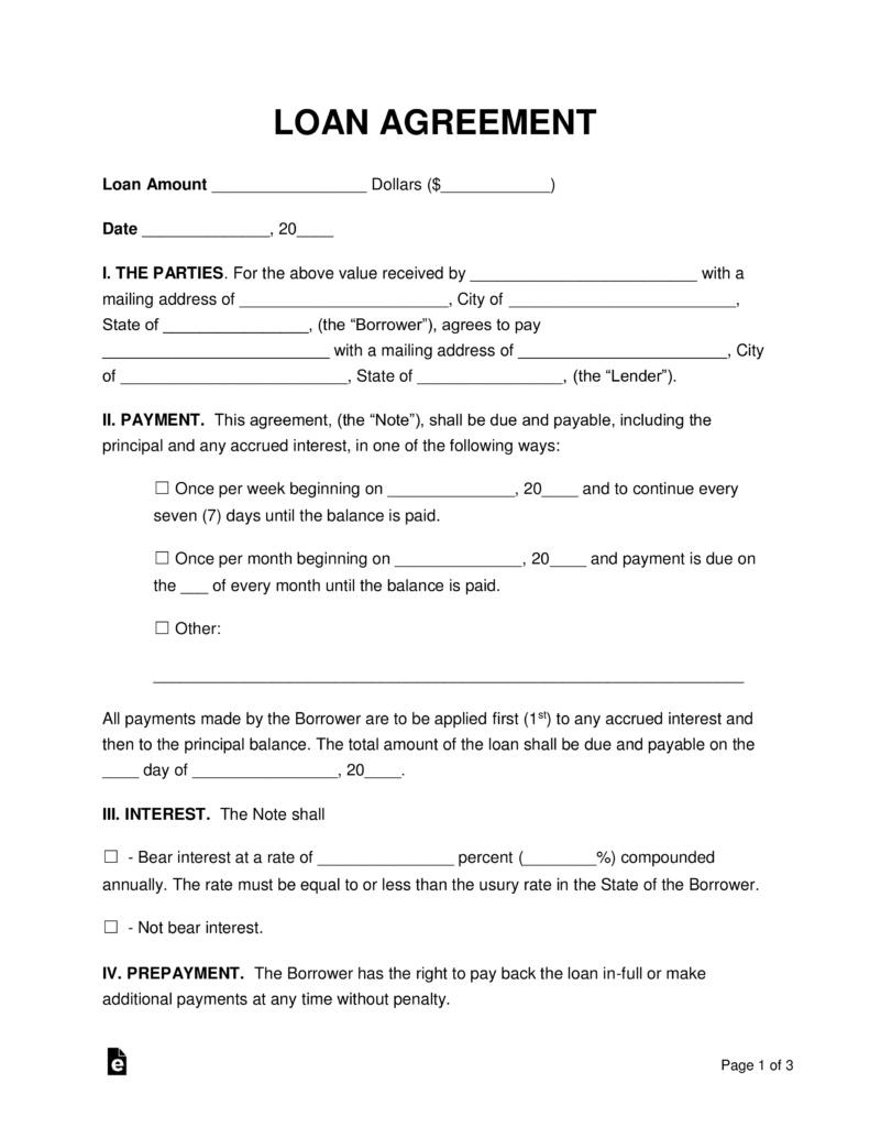 Free Loan Agreement Templates - Pdf | Word | Eforms – Free Fillable - Free Printable Loan Agreement Form