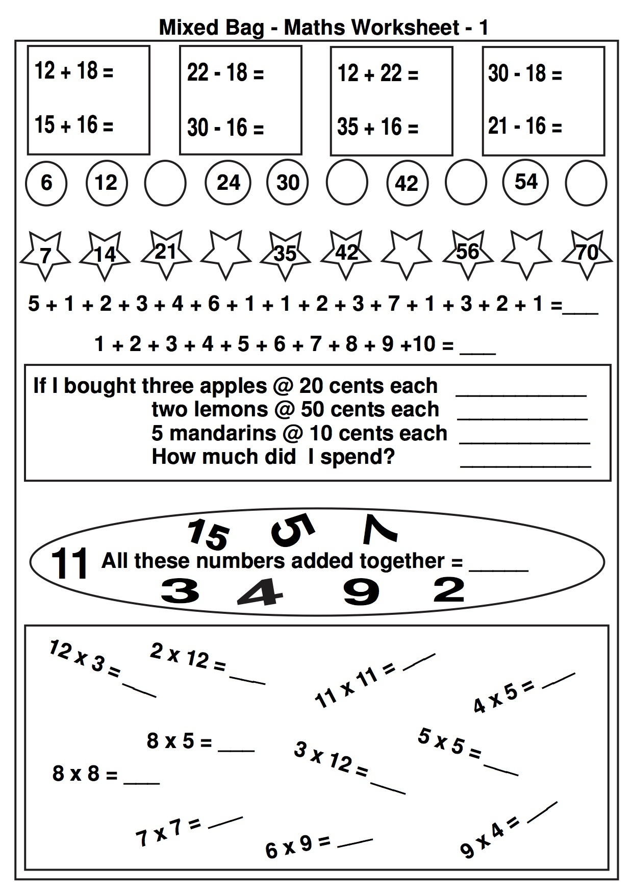 Free Math Worksheets And Printable Math Activities For Elementary - Www Free Printable Worksheets