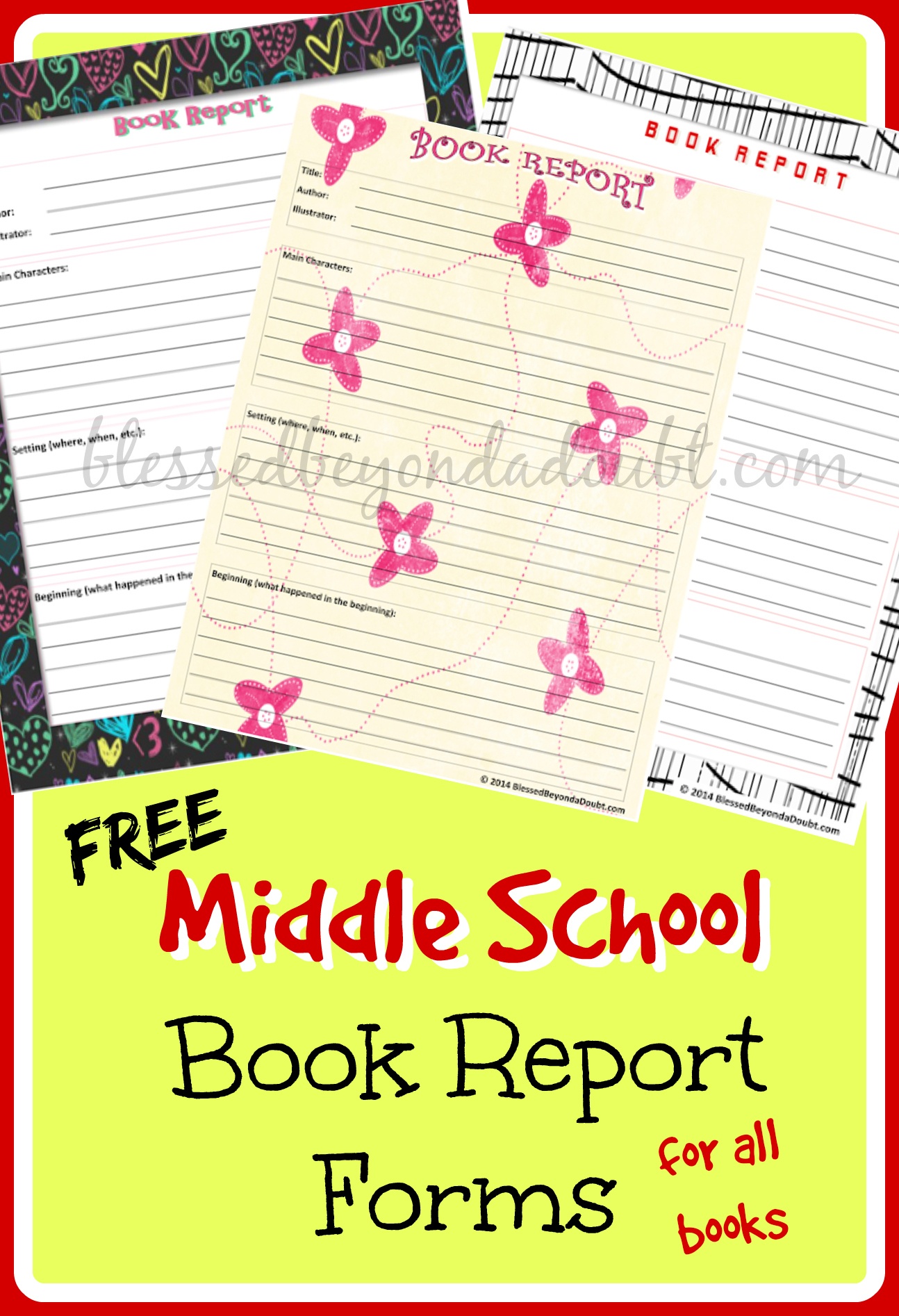 Free Middle School Printable Book Report Form! - Blessed Beyond A Doubt - Free Printable Book Report Forms