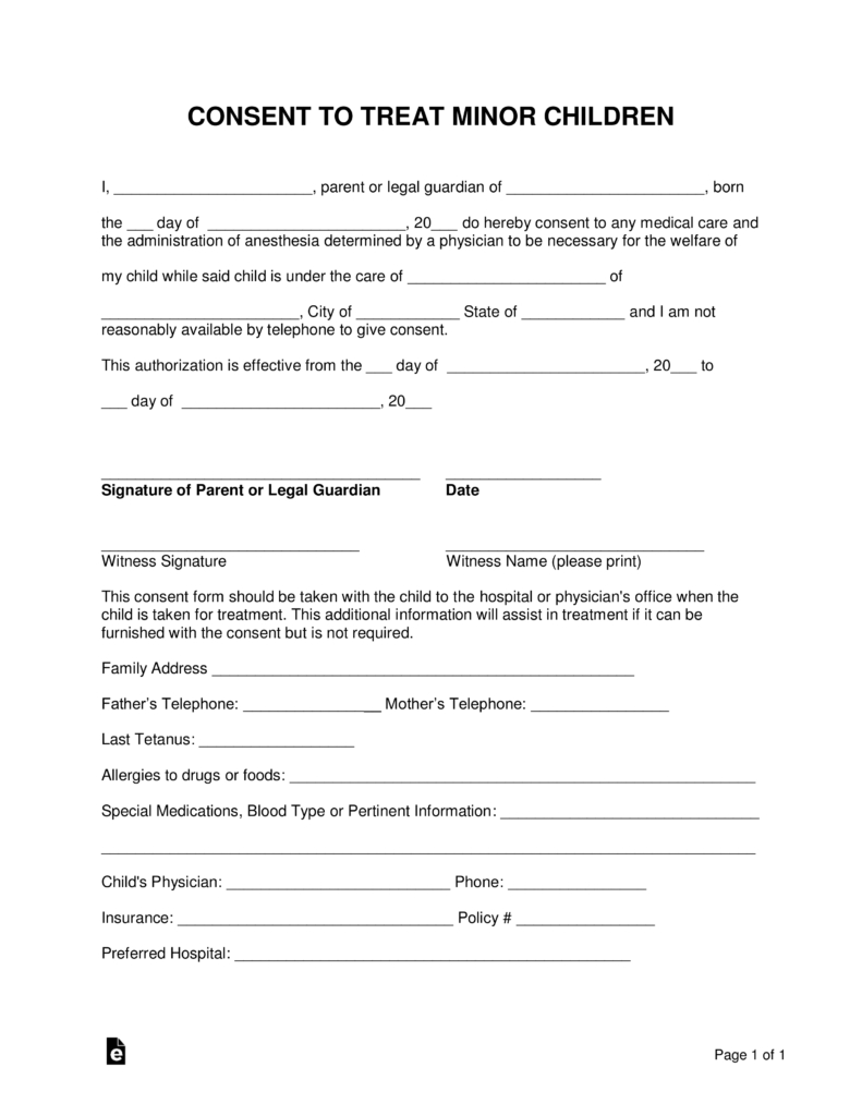 Free Minor (Child) Medical Consent Form - Word | Pdf | Eforms – Free - Free Printable Medical Release Form