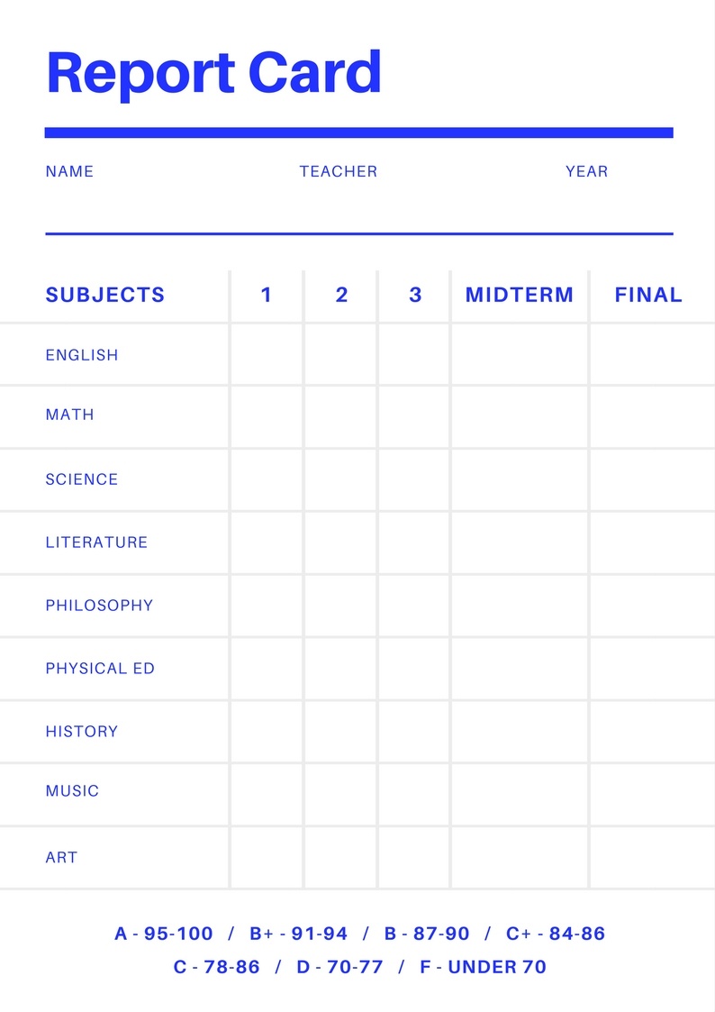 Free Printable Grade Cards