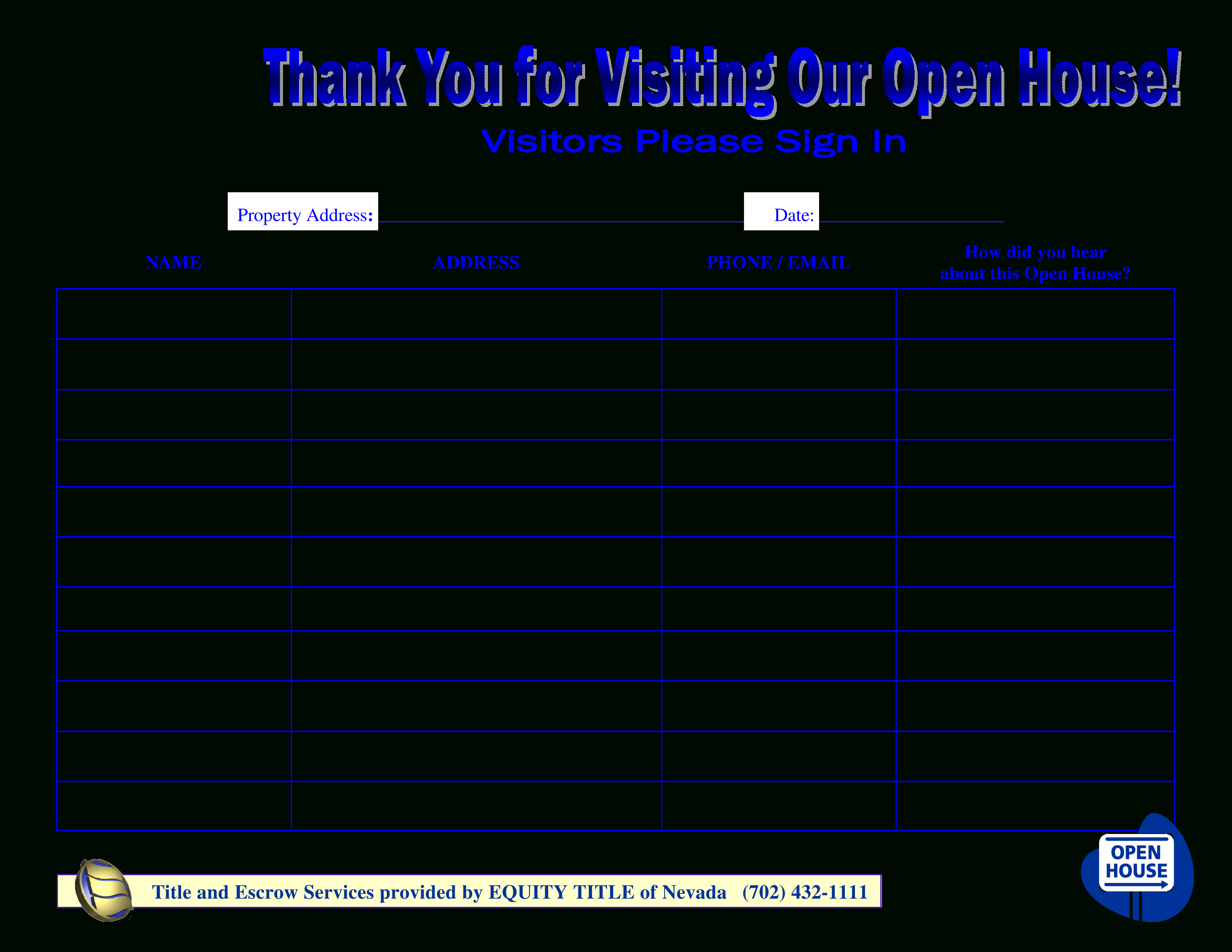 Free Open House Sign In Sheet New Free Visitors Open House Sign In - Free Printable Sign In Sheet