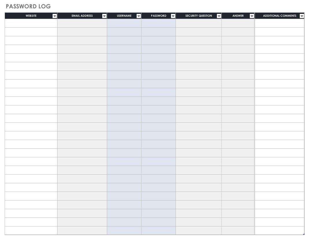 Free Password Templates And Spreadsheets | Smartsheet - Free Printable Password Log