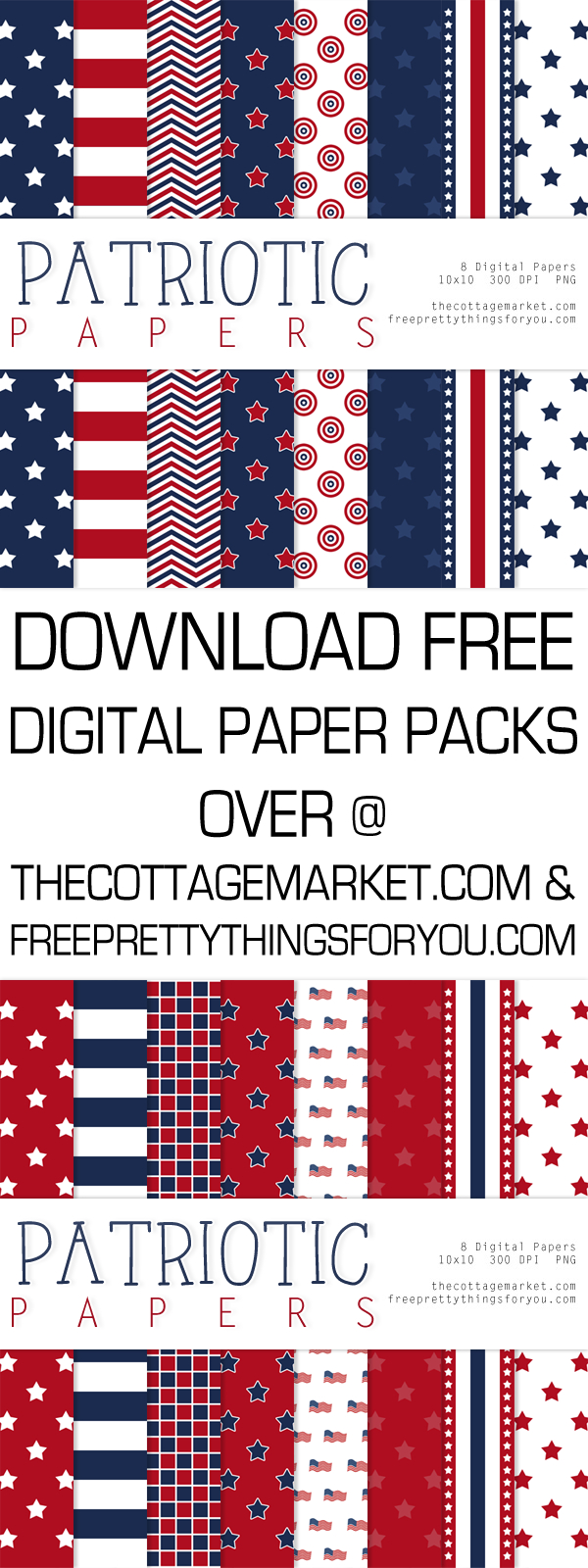 Free Patriotic Digital Paper Pack - The Cottage Market - Free Printable Patriotic Scrapbook Paper