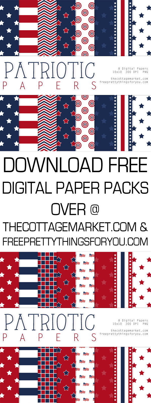 Patriotic 4Th Of July Digital Scrapbook Papers Red Navy Etsy Free