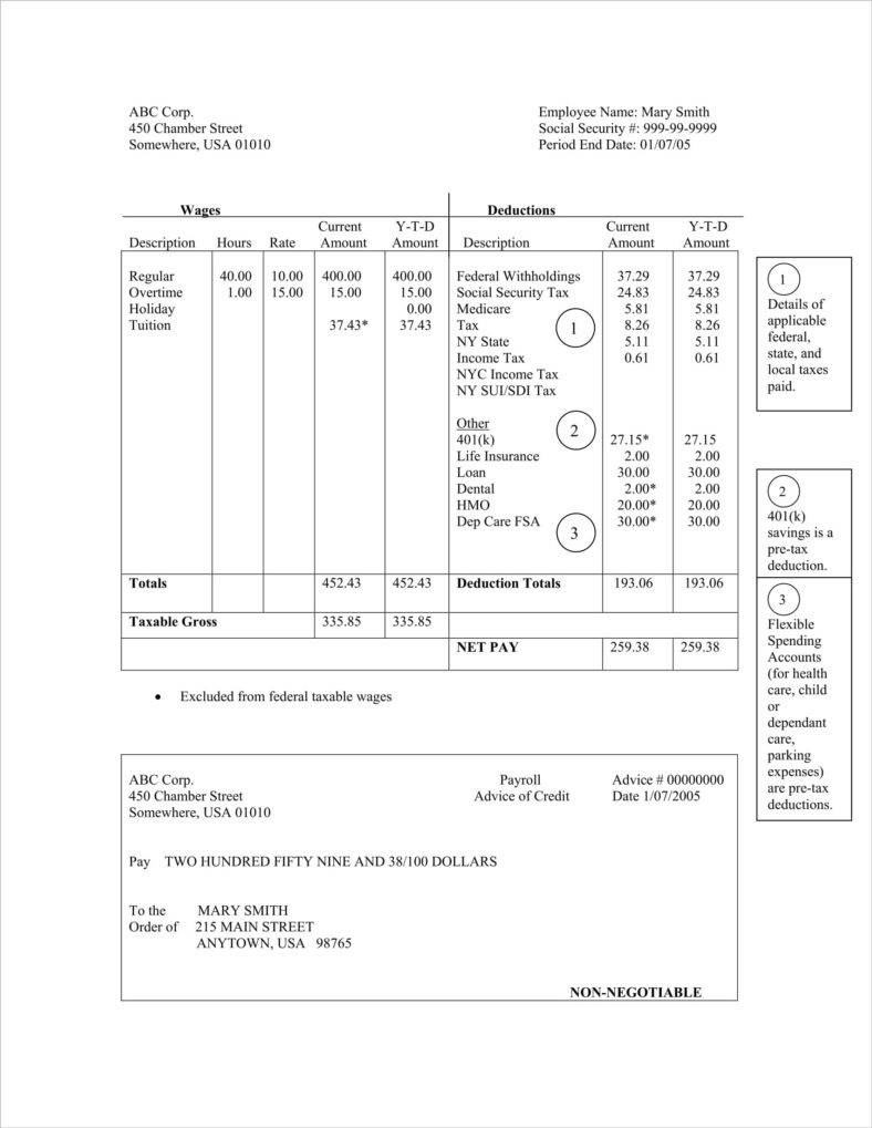 Free Paycheck/ Pay Stub Templates - Doc, Excel, Pdf - Template Part - Free Printable Pay Stubs