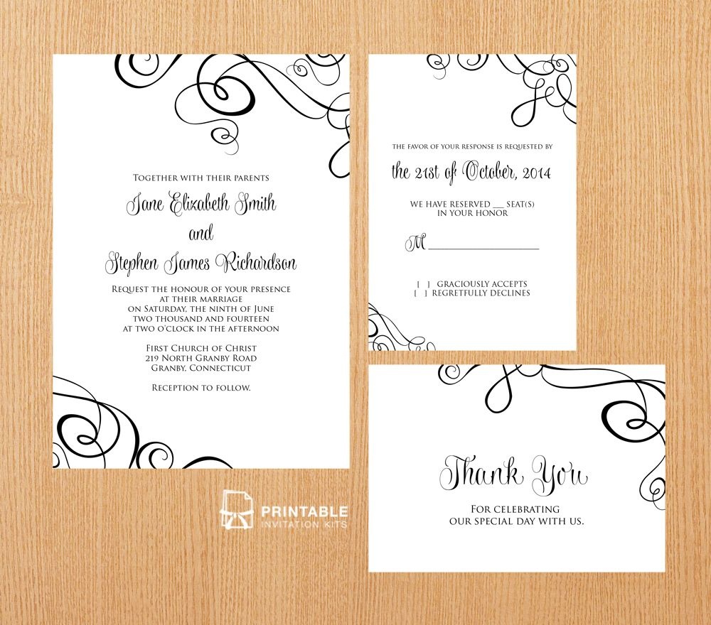 Free Pdf Templates. Easy To Edit And Print At Home. Elegant Ribbon - Wedding Invitation Cards Printable Free