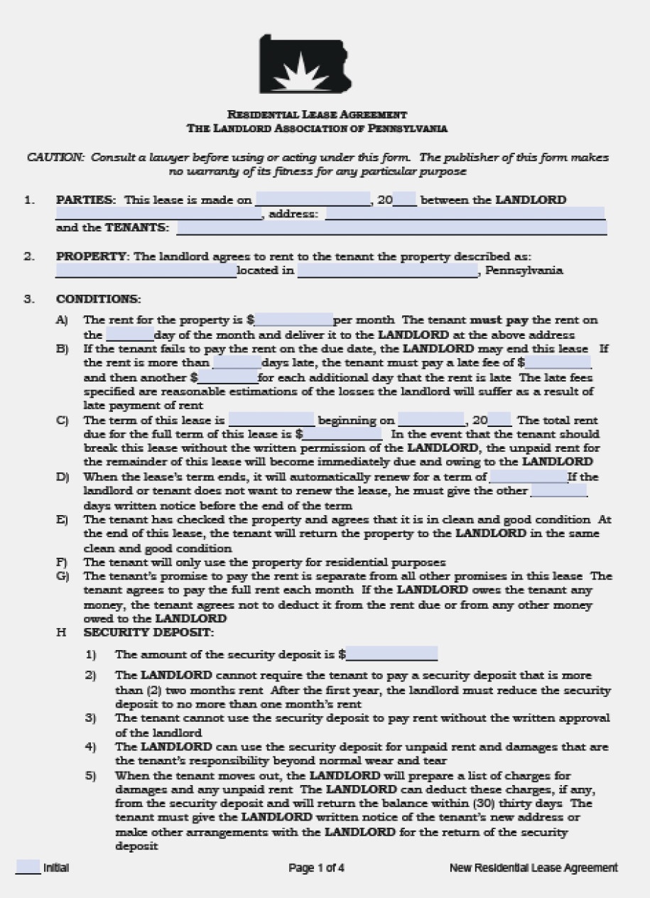 Free Printable Lease Agreement Pa Free Printable