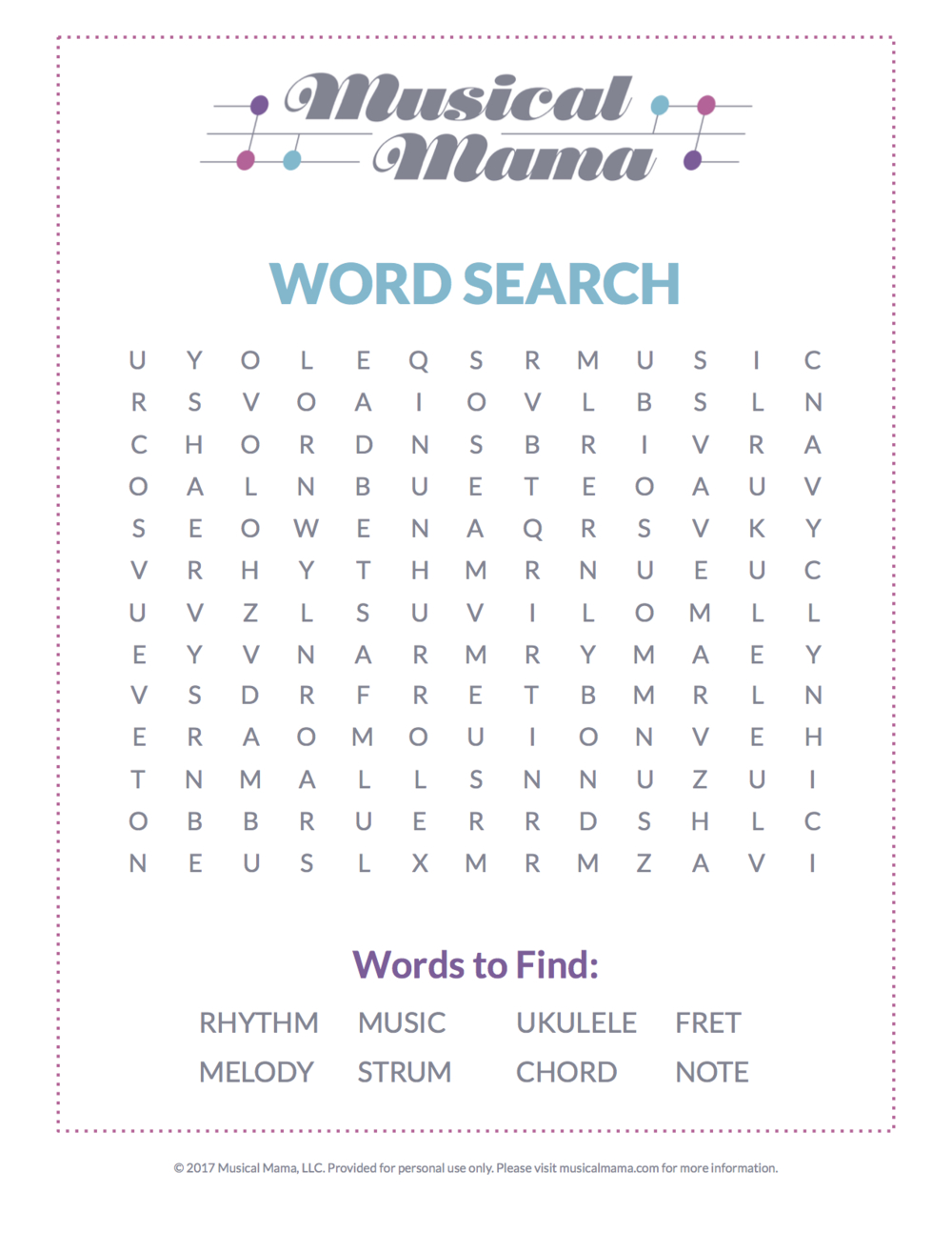 Free Printable: A Music-Themed Word Search — Musical Mama - Free Printable Music Word Searches