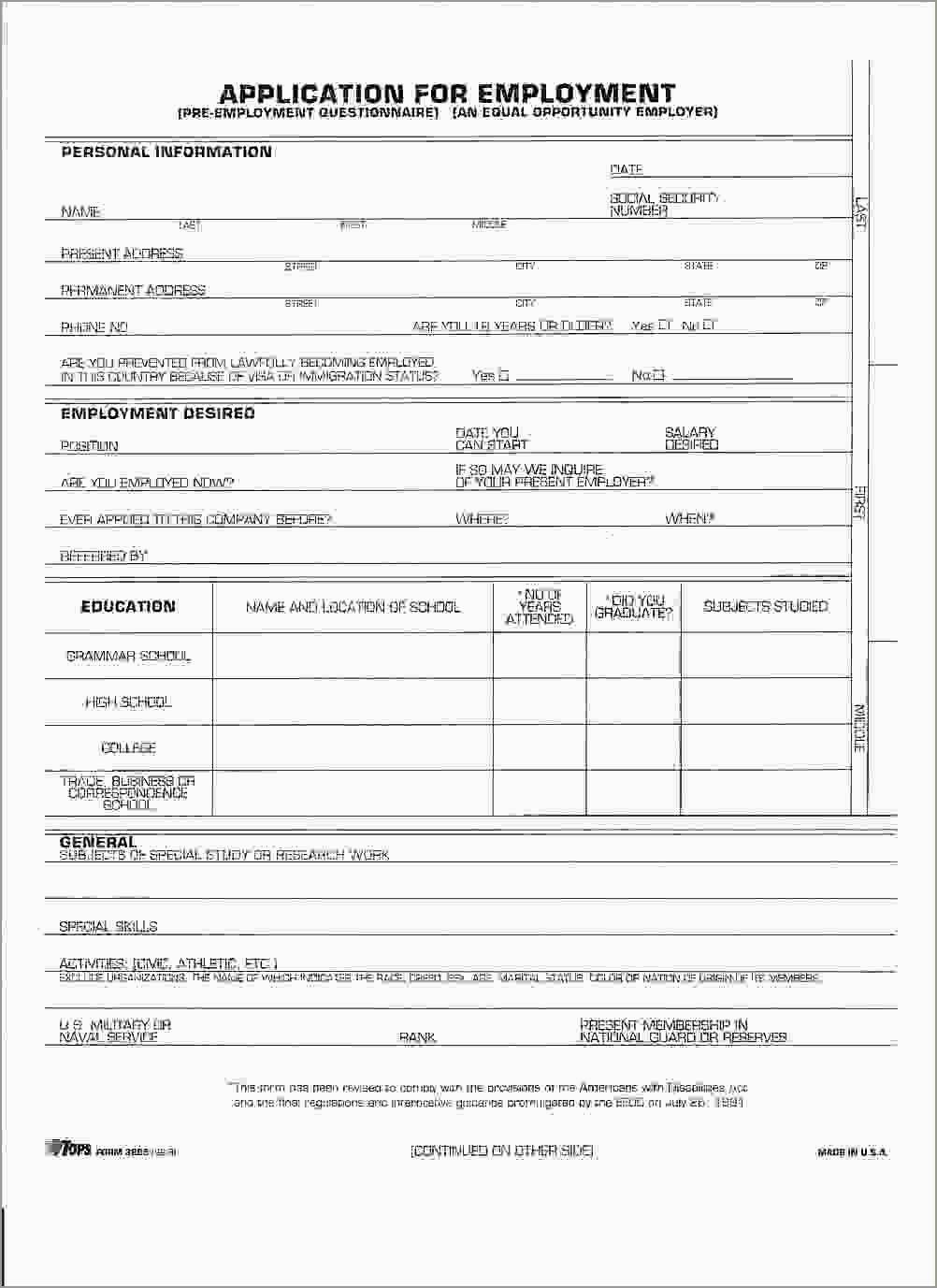 Free Printable Application For Employment Template Astonishing Blank - Free Online Printable Applications