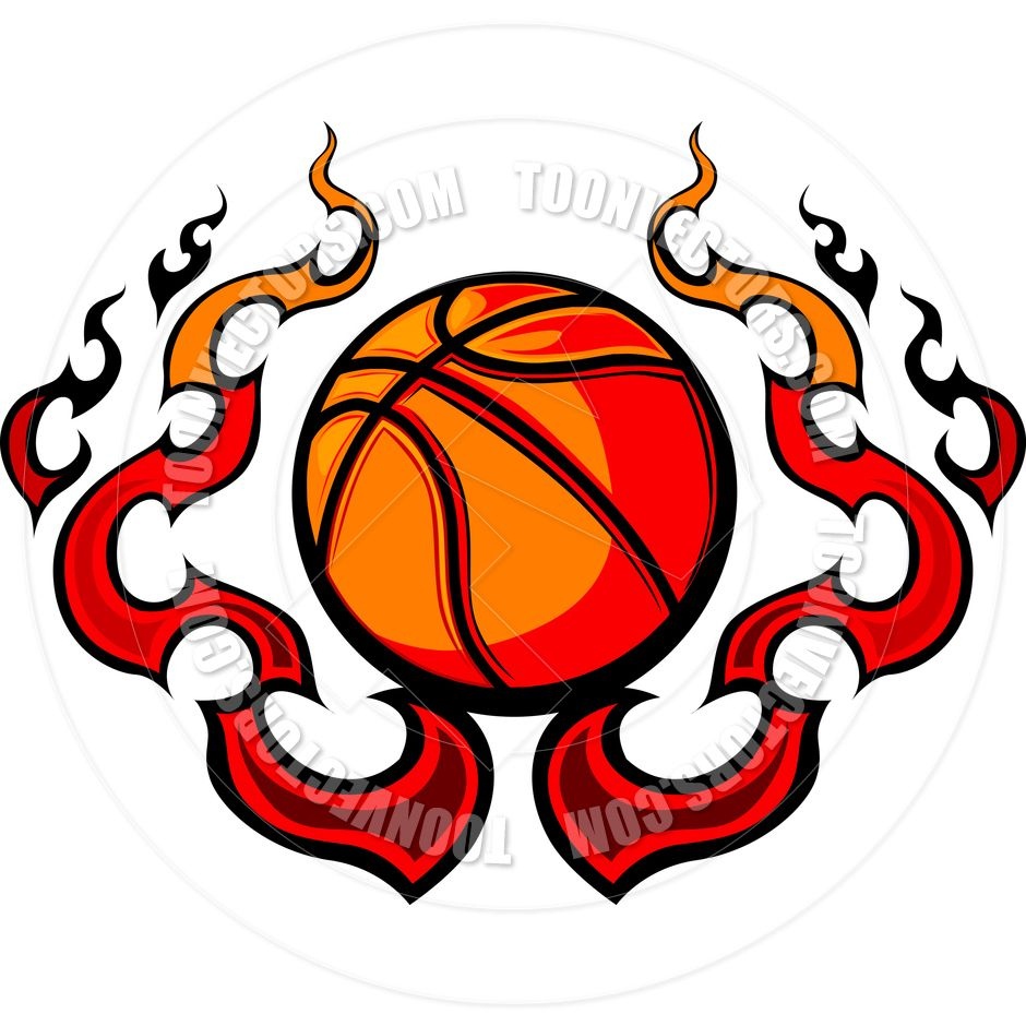 Free Printable Basketball Clip Art | Basketball Template With Flames - Free Printable Basketball Court
