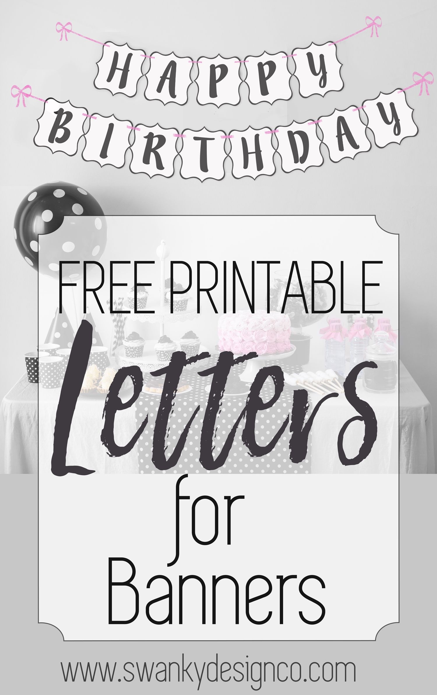 Free Printable Black And White Banner Letters | Printables - Free Happy Birthday Printable Letters
