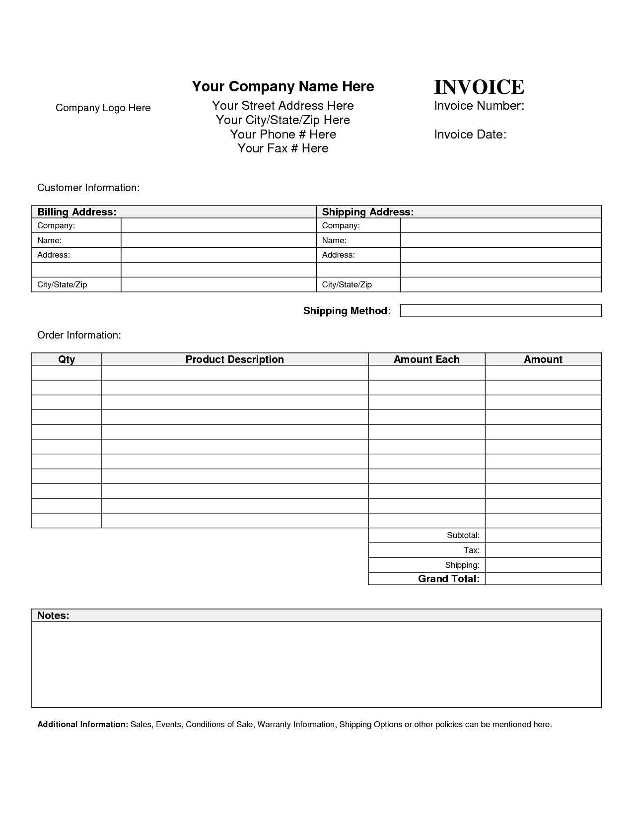 Free Printable Blank Invoice Sheet Templates Word Template Sample - Free Printable Customer Information Sheets