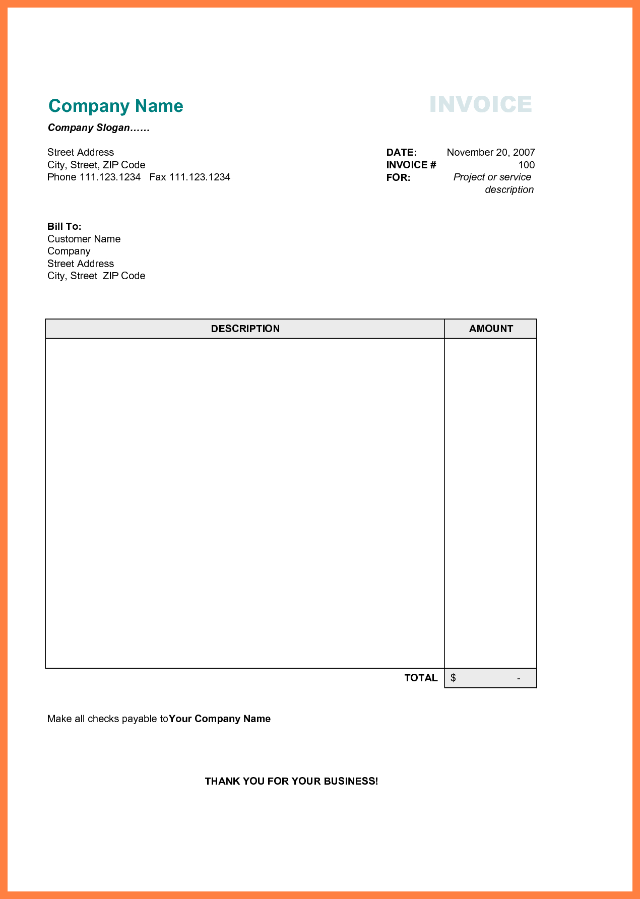 Free Printable Business Invoice Template - Invoice Format In Excel - Free Invoices Online Printable