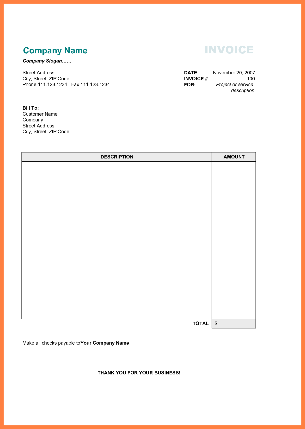 small business invoice template free