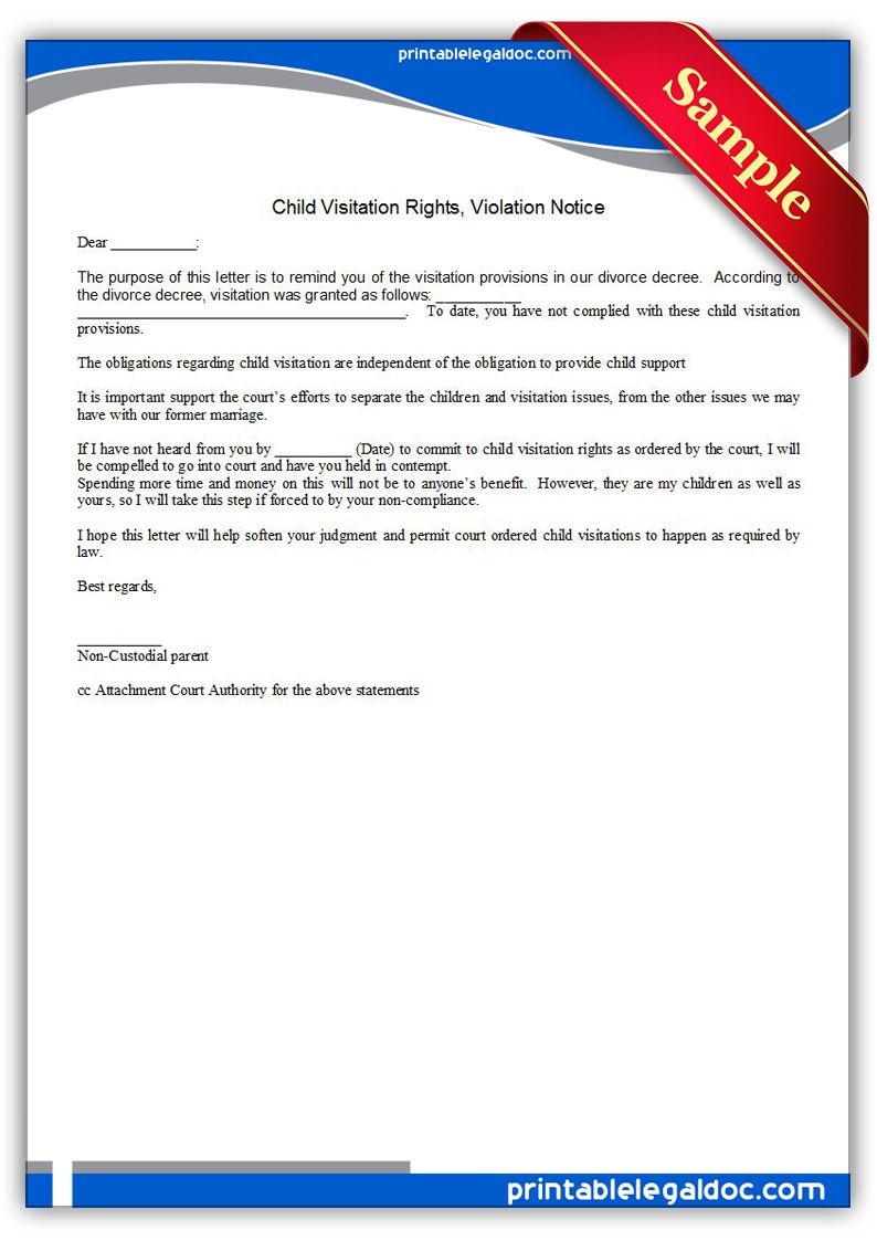 Free Printable Child Visitation Rights, Viiolation Notice | Sample - Free Printable Parenting Plan
