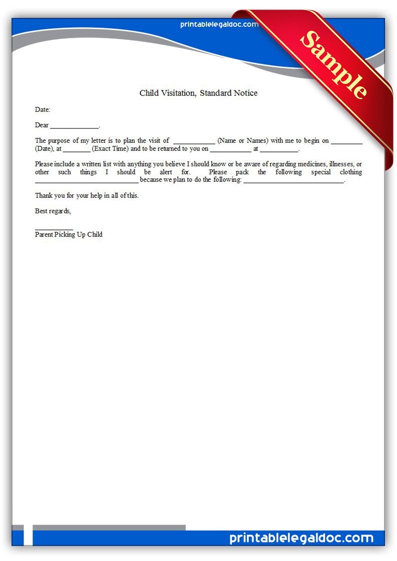 Free Printable Child Visitation, Standard Notice | Sample Printable - Free Printable Divorce Papers For Illinois