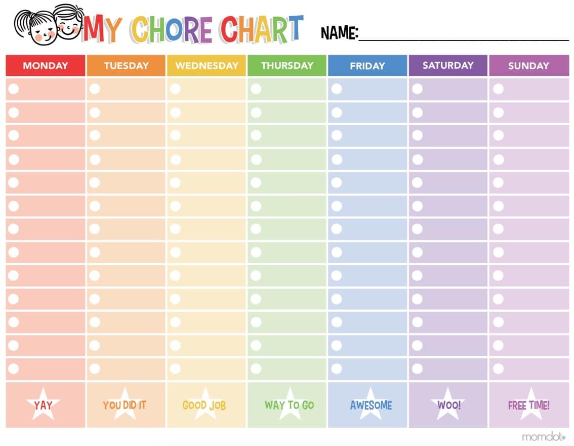 Free Printable Chore Chart - - Chore Chart For Adults Printable Free