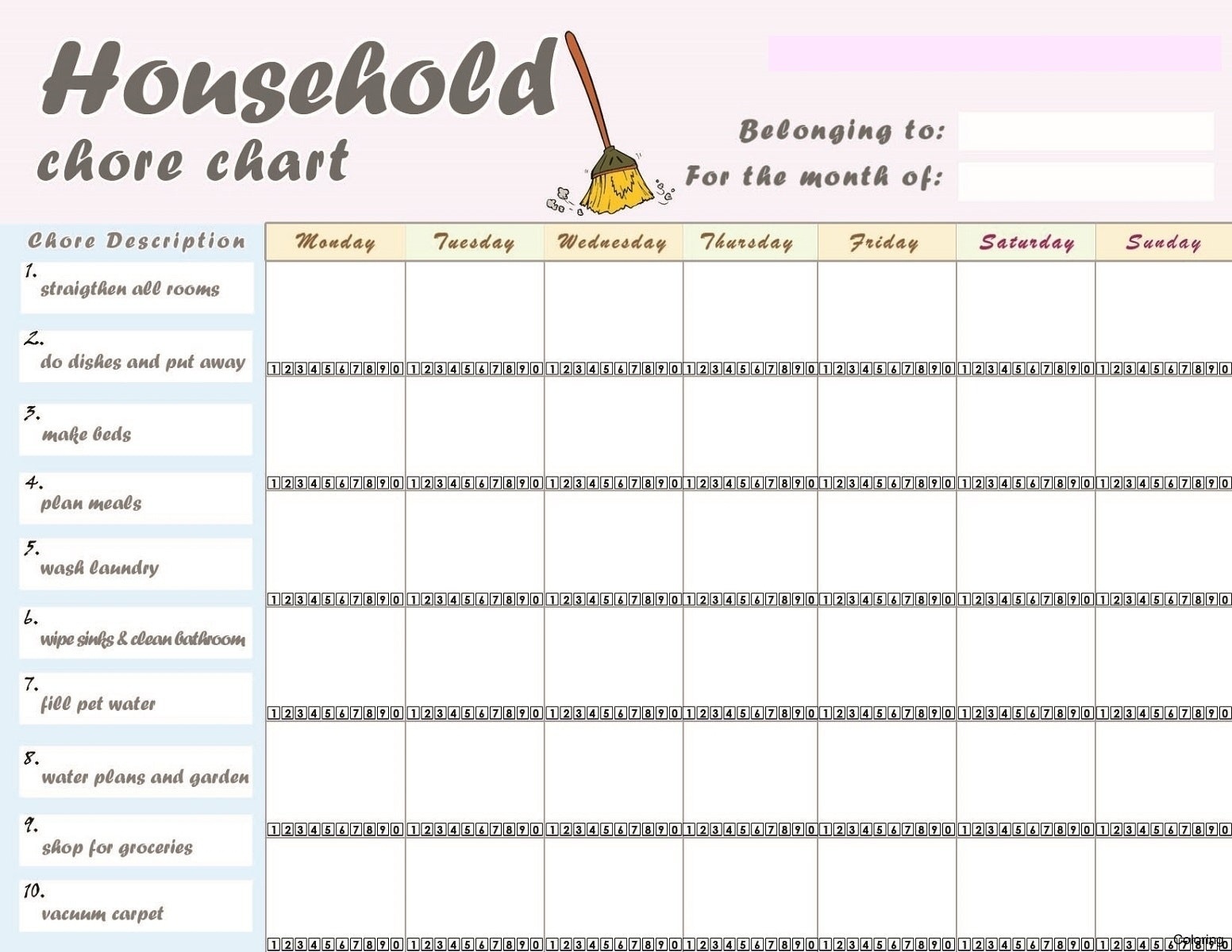 Free Printable Chore Charts For Adults | Chart And Printable World - Free Printable Chore Chart Ideas