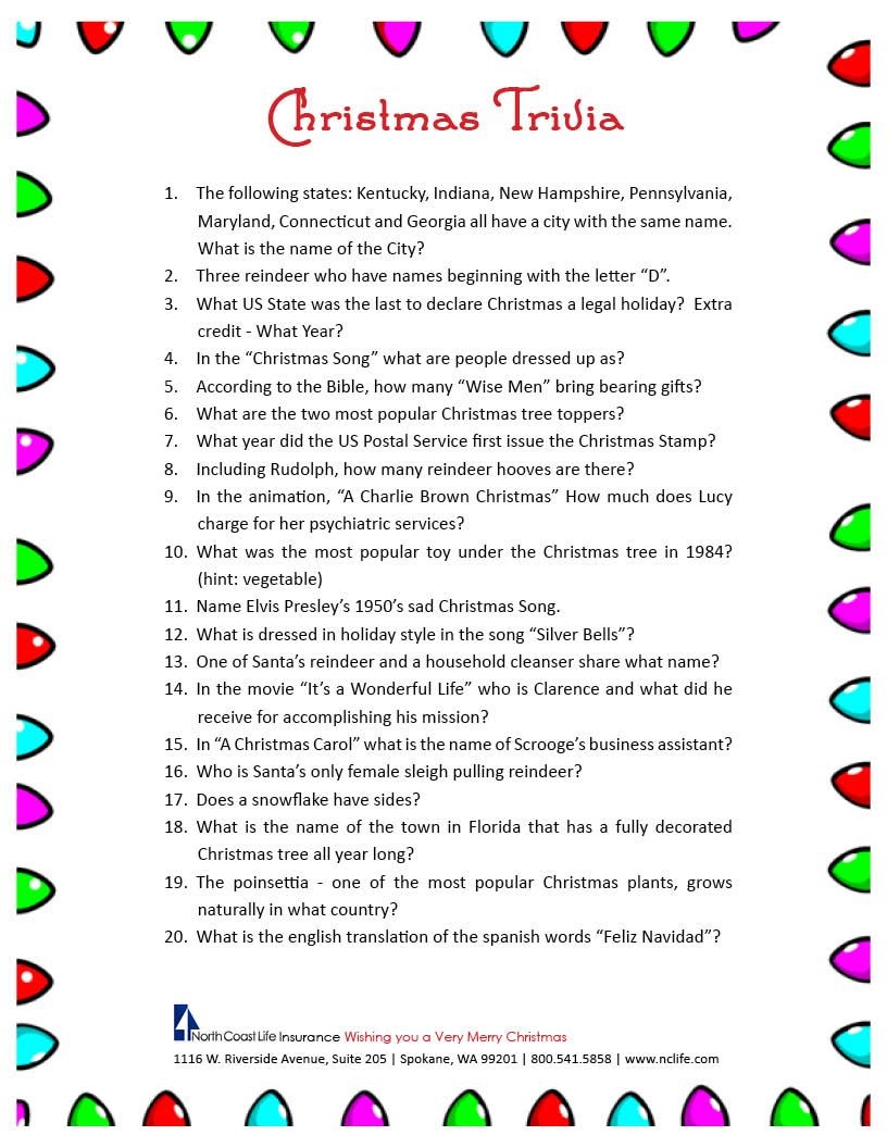 Free Printable Christmas Trivia Questions | Trivia | Christmas - Free Christmas Picture Quiz Questions And Answers Printable