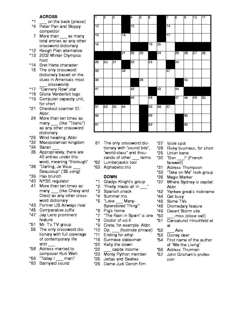 free daily printable crossword puzzles for adults