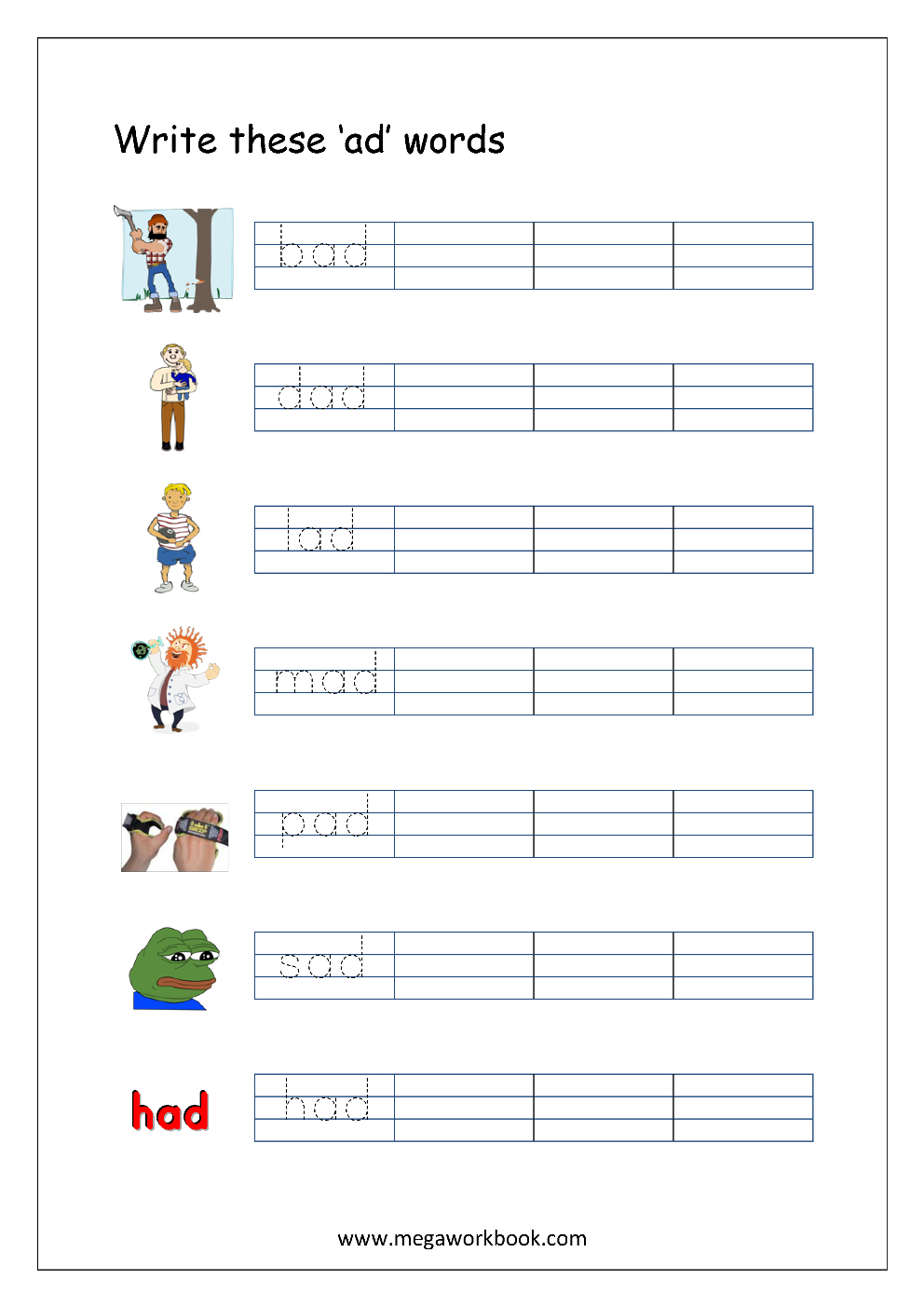 Free Printable Cvc Words Writing Worksheets For Kids - Three Letter - Cvc Words Worksheets Free Printable