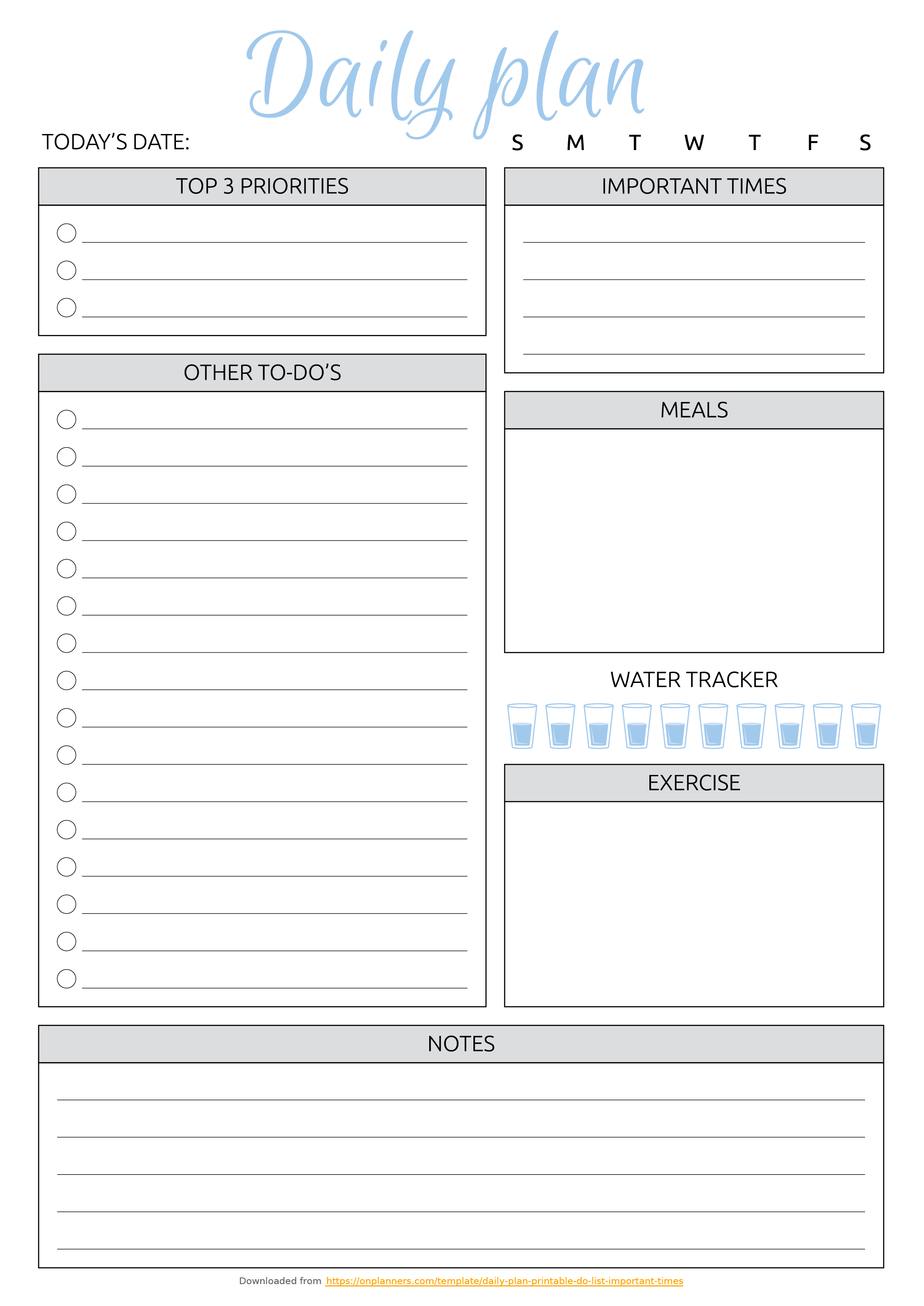 Free Printable Daily Plan With To-Do List &amp;amp; Important Times Pdf Download - Free Printable To Do List Pdf