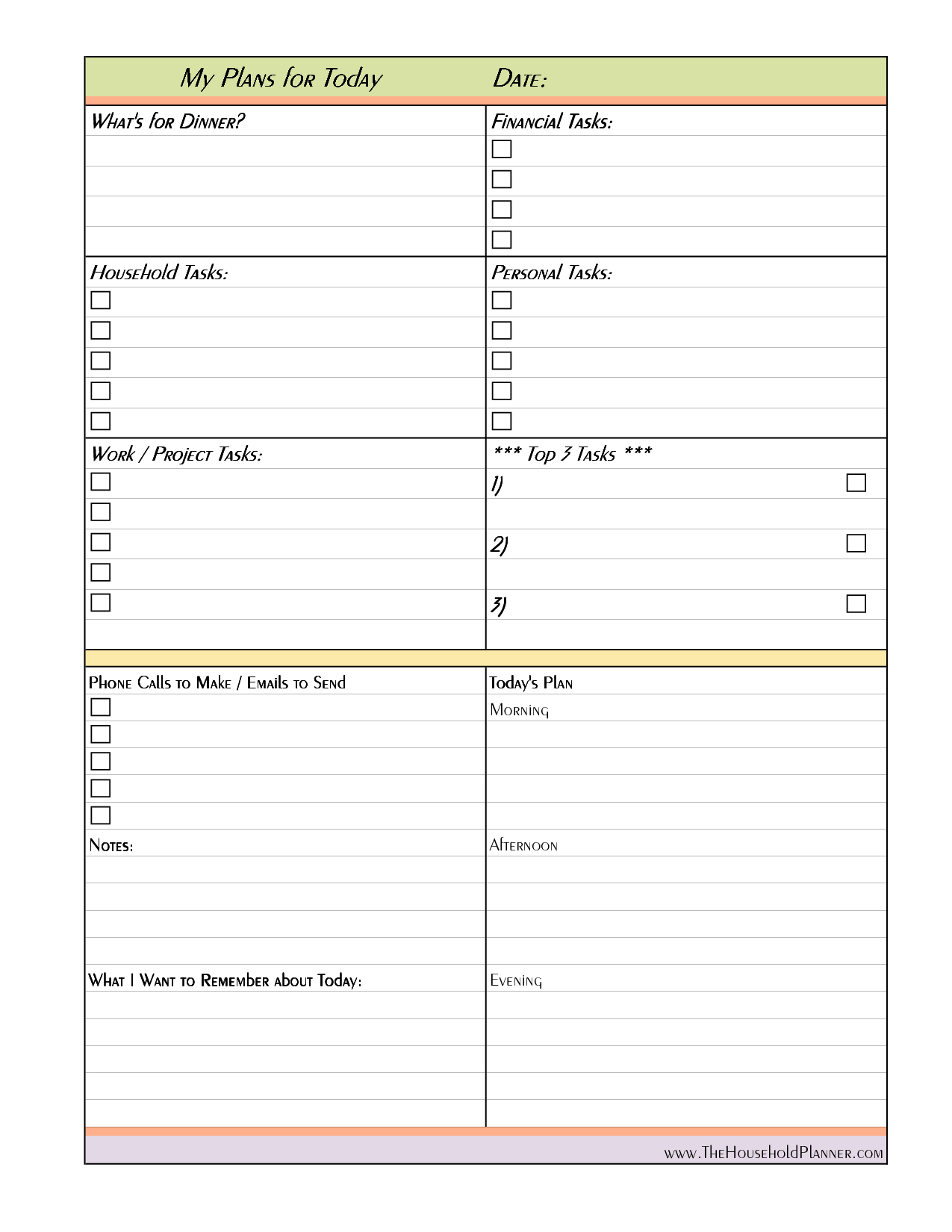 Free Printable Daily Planner Sheets | Homeschooling: General | Daily - Free Printable Task Organizer
